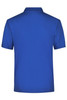 A blue polo shirt with a plain back, featuring a collar and short sleeves. It has a logo on the side.