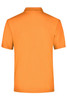 An orange polo shirt with a collar, featuring a logo on the back.