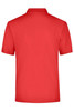 A red polo shirt with a classic collar and a back view. It features a logo on the upper back.