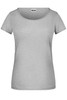 A grey ladies' T-shirt with a round neckline and short sleeves, featuring a logo on the label.