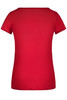 A red ladies' T-shirt with a classic fit and short sleeves, featuring a logo.