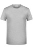 A grey short-sleeved T-shirt with a round neckline. The shirt features a logo on the label.