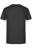 A black men's T-shirt with a simple design and short sleeves, featuring a logo on the back.