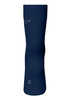 A pair of navy organic socks, featuring a snug fit and a simple design, with branding visible.