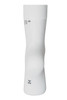 A pair of white organic socks with a soft, stretchy fabric and a branding logo.