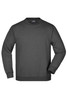 A dark grey jumper with a round neckline and long sleeves, featuring a branding logo.