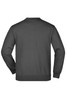 A grey jumper featuring a round neck design and long sleeves. The back view shows a plain surface and a logo.