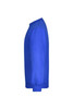 A blue round sweat heavy junior jumper displayed from the side, featuring long sleeves and a crew neck.