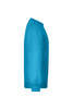 A bright blue jumper featuring a classic round neck design and ribbed cuffs. It has a logo on the sleeve.