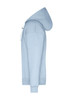 A light blue men's lounge hoodie features a drawstring hood and ribbed cuffs. It has a brand logo on it.