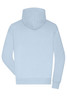 A light blue men's lounge hoodie with a kangaroo pocket and a hood, featuring a logo on the back.