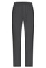 A pair of grey lounge pants with a drawstring waist and a slim fit design. Features a logo on the waistband.