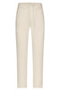 Light beige lounge pants with a drawstring waist and two side pockets, featuring a logo.