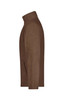 A brown full-zip polar fleece jacket with a collar and side pockets, featuring a logo.