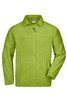 A bright green full-zip fleece jacket with long sleeves and a zippered front. It features a logo on the chest.