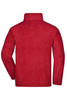 A red full-zip fleece jacket with a high collar and long sleeves, featuring a plain back design.