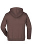 A brown hooded sweatshirt with a back view, featuring a simple design and a logo.