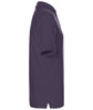 A purple polo shirt displayed from the side, featuring a collar and short sleeves. It has a branding logo.