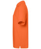 A side view of a classic polo shirt in bright orange, featuring short sleeves and a collar.