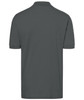 A grey classic polo shirt displayed from the back, featuring a collar and short sleeves. It has a logo.
