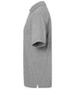A grey polo shirt displayed from the side, featuring a collar and short sleeves. The shirt has a logo.