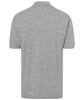 A grey classic polo shirt featuring a collar and short sleeves, with a logo on the back.