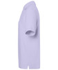 A lilac polo shirt with a classic design and a logo on the chest, displayed from the side.