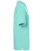 A turquoise polo shirt with a classic design, featuring a collar and short sleeves. It includes a logo.