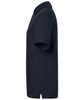 A navy blue classic polo shirt in a side view, featuring a collared neckline and short sleeves.