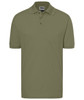 A classic polo shirt in an olive green colour, featuring a collar, short sleeves, and a logo on the chest.