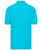 A classic polo shirt in a vibrant aqua blue colour, featuring short sleeves and a collar. It has a logo on the chest.