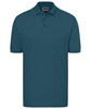 A classic polo shirt in a deep teal colour with a collar and three buttons, featuring branding on the label.