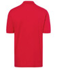 A red polo shirt with a classic design, featuring a collar and short sleeves. The garment has a brand logo.