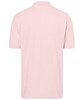 A classic polo shirt in light pink, featuring a back view and a logo on the upper back.