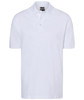 A white polo shirt with a collared neck and short sleeves, featuring a logo at the label area.