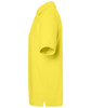 A bright yellow polo shirt featuring a collar and short sleeves, with a logo on the chest.