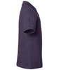 A side view of a classic junior polo shirt in deep purple, featuring a collar and short sleeves with a logo.