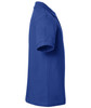 A blue polo shirt with a classic design, featuring short sleeves and a collar. It has a logo on the front.