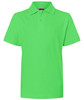 A vibrant green polo shirt with a collar and short sleeves, featuring a logo on the chest.