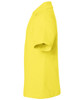 A yellow polo shirt is displayed, featuring a collar and short sleeves. It has a logo on the front.