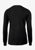 A black women's knit jumper with long sleeves, featuring a simple design and a round neckline.