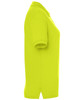 A bright yellow polo shirt with a collared neck and short sleeves, featuring a logo.