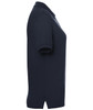 A navy blue polo shirt for ladies featuring a collar and short sleeves, with a logo on the chest.