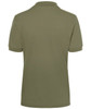 A classic polo shirt in khaki green, featuring a plain back and short sleeves. It has a logo on one side.