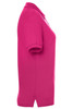 A pink polo shirt for ladies, featuring short sleeves and a collar, with a branding logo.