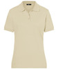 A light beige ladies' polo shirt with a collar, short sleeves, and a logo on the chest.