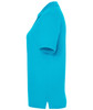 A turquoise polo shirt for ladies, displayed from the side, featuring short sleeves and a collar.
