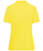 A yellow classic polo shirt with a short sleeve, featuring a collar and a branding logo.