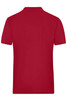 A red short-sleeved work t-shirt with a simple design and a logo on it.