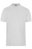 A plain grey short-sleeved T-shirt with a round neck and a logo on the upper tag area.